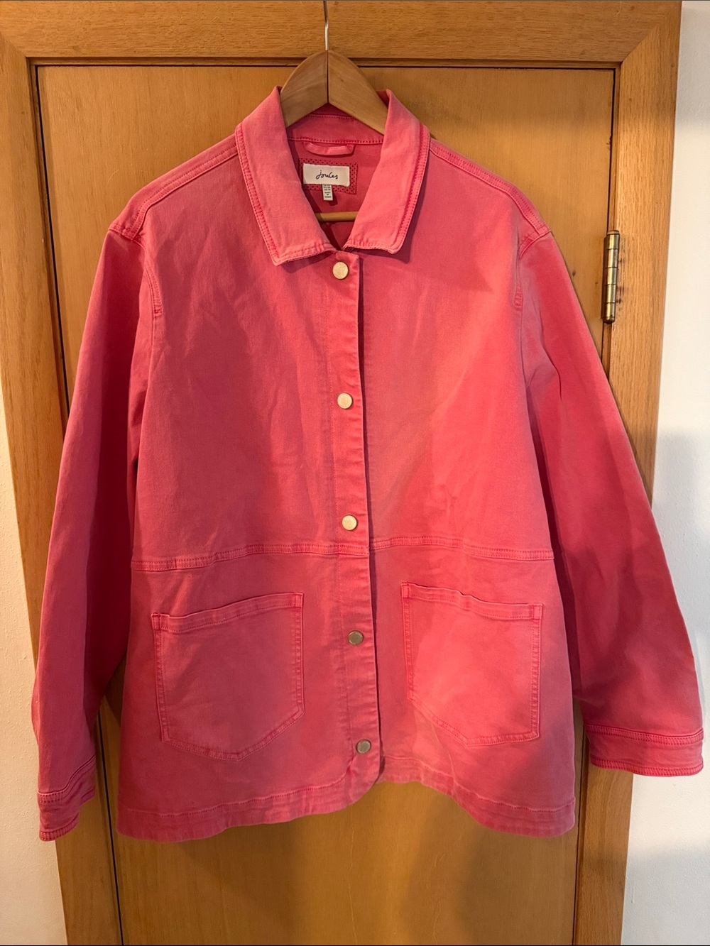 Joules Women’s Imogen Chore Utility Cotton Snap-Front Jacket Coral Pink Size 18